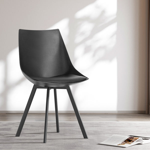 Dining Chairs Set Of 2 Pu Leather Plastic Metal Black