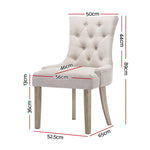 2X Dining Chair Beige French Wooden Fabric Retro Cafe