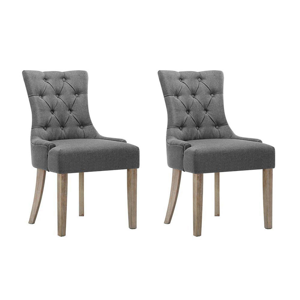 Dining Chairs Set Of 2 Linen French Provincial Grey