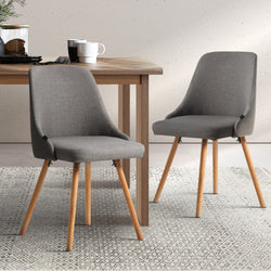 Dining Chairs Set Of 2 Fabric Wooden Grey