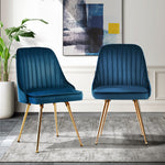 Dining Chairs Set Of 2 Velvet Channel Tufted Blue