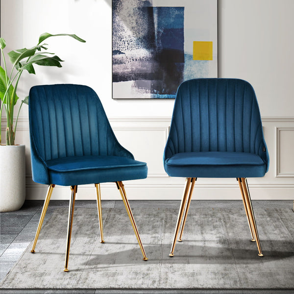  Dining Chairs Set Of 2 Velvet Channel Tufted Blue