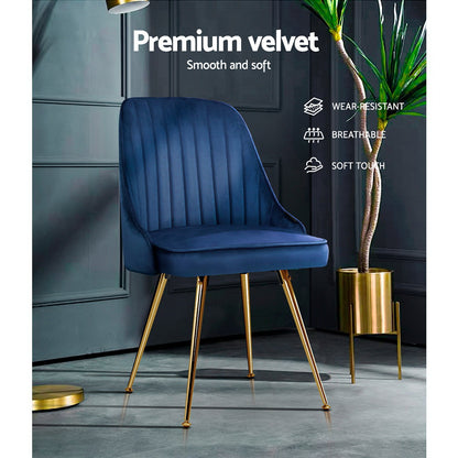Dining Chairs Set Of 2 Velvet Channel Tufted Blue