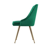 Set of 2 Dining Cafe Kitchen Modern Chairs Green Velvet with Golden splayed legs