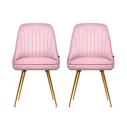 Dining Chairs Set Of 2 Velvet Channel Tufted Pink