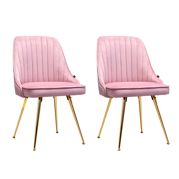  Dining Chairs Set Of 2 Velvet Channel Tufted Pink