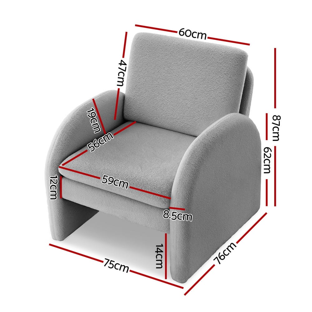 Grey Accent Armchair Boucle 75x76x87cm