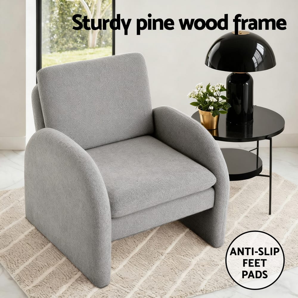 Grey Accent Armchair Boucle 75x76x87cm