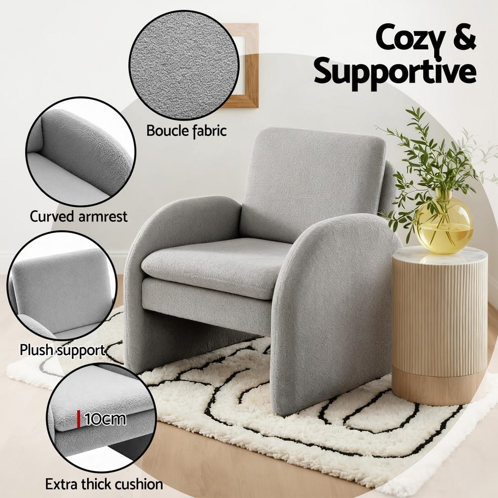 Grey Accent Armchair Boucle 75x76x87cm