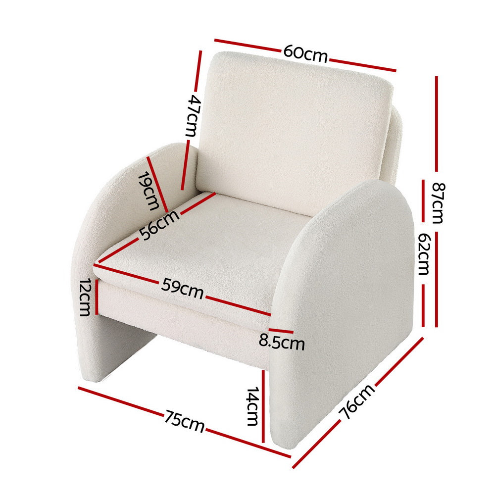  Armchair Accent Chair Lounge Tub Sofa Couch Curved Arm Seat Boucle White