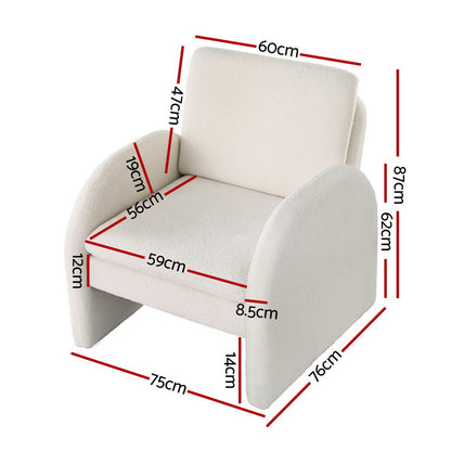  Armchair Accent Chair Lounge Tub Sofa Couch Curved Arm Seat Boucle White