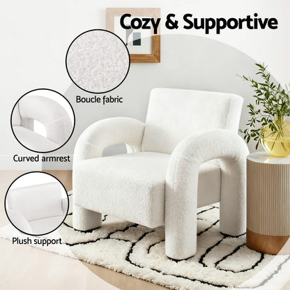 Accent Chair Boucle White 86x82x76cm