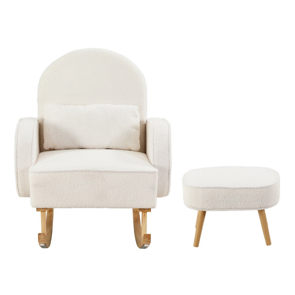  Armchair Rocking Chair Ottoman Lounge Footrest Round Nursing Boucle White