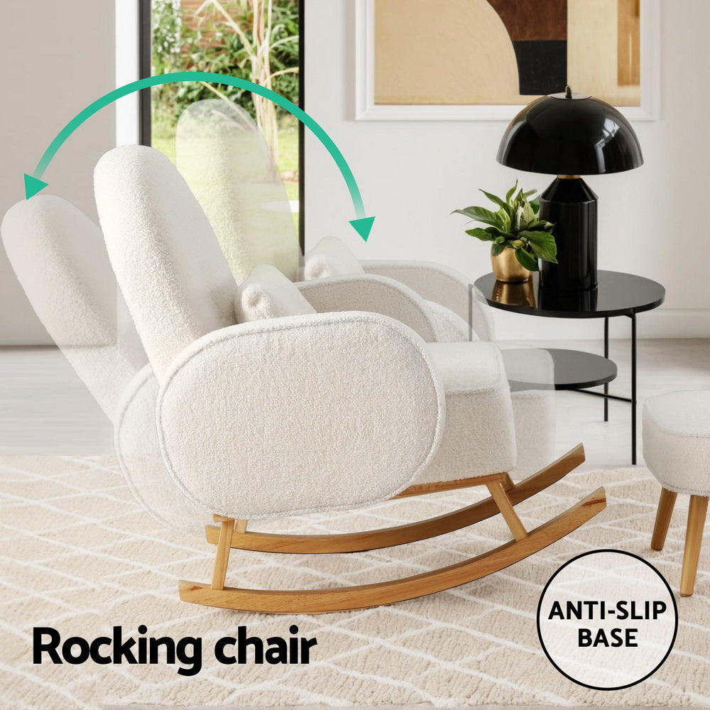  Armchair Rocking Chair Ottoman Lounge Footrest Round Nursing Boucle White