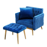 Armchair Ottoman Accent Chair Pillow Velvet Blue