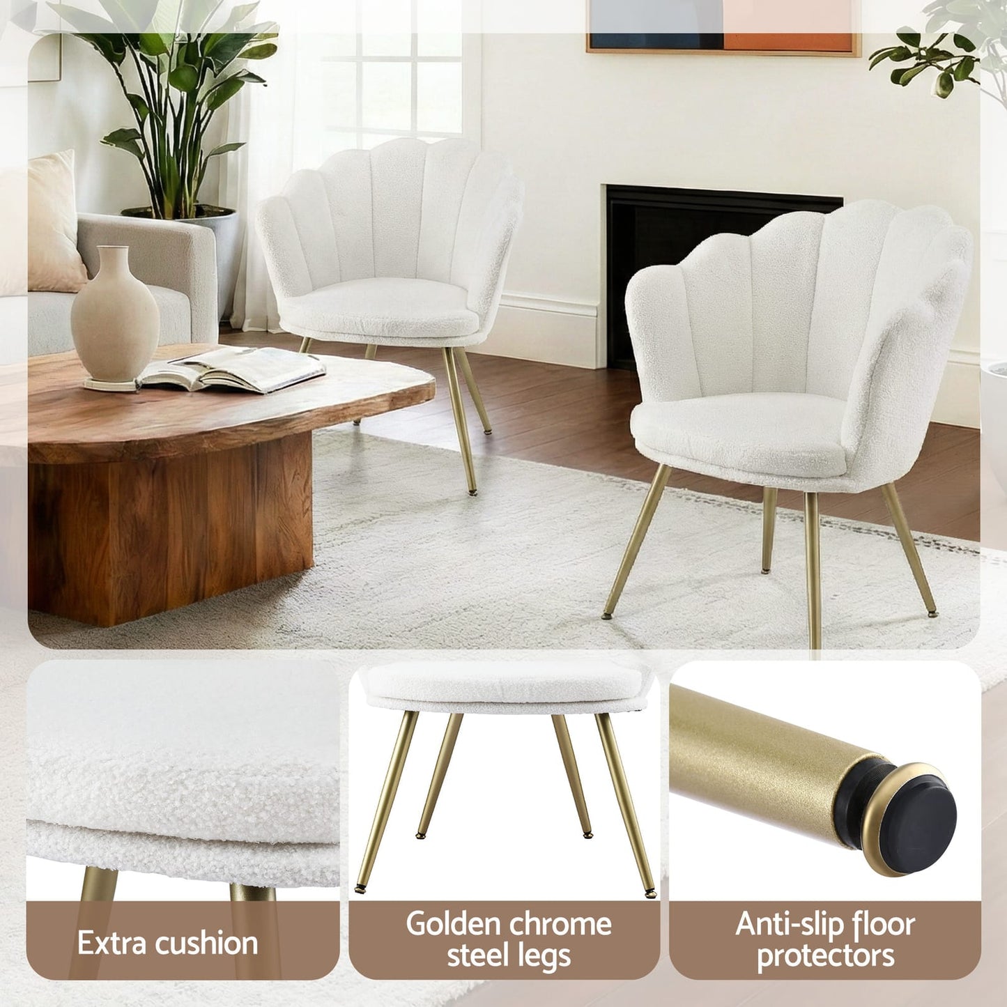 Fleece Armchair White Accent 70x60x80cm