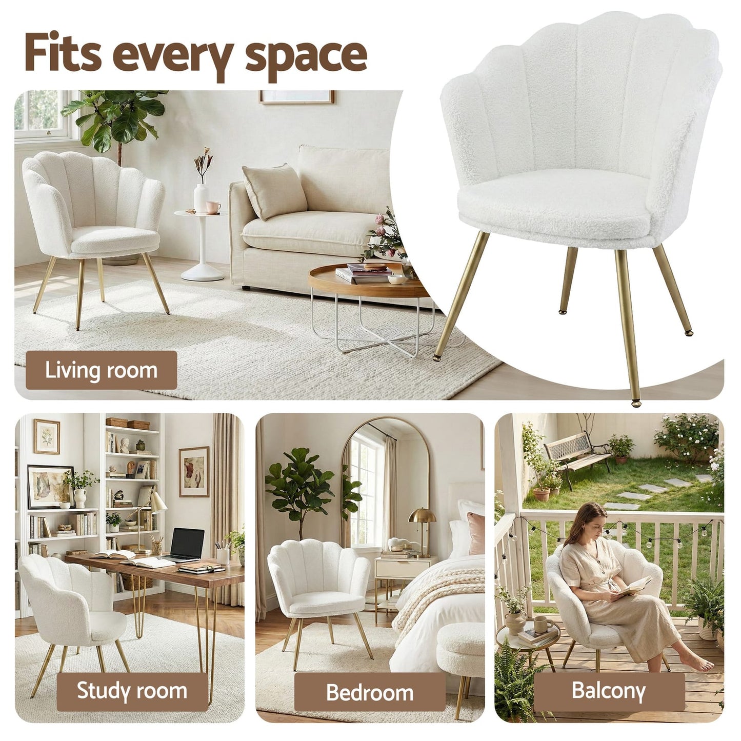 Fleece Armchair White Accent 70x60x80cm
