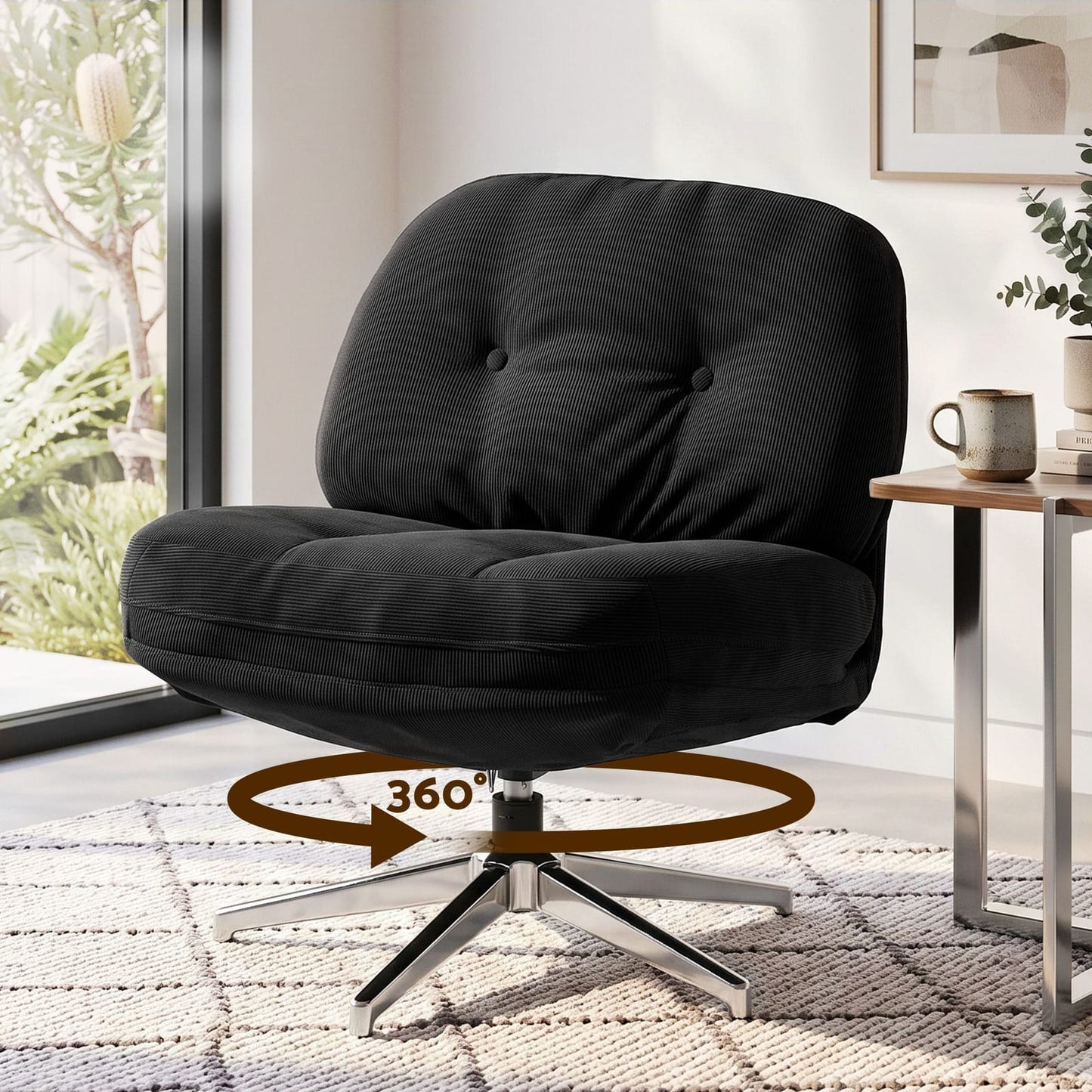 Swivel Armchair Black Fabric 66x78x74cm