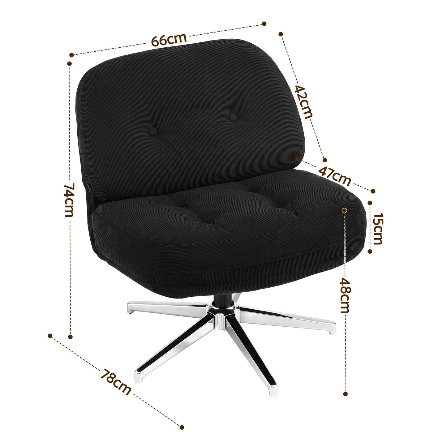 Swivel Armchair Black Fabric 66x78x74cm