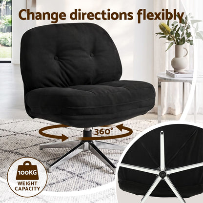 Swivel Armchair Black Fabric 66x78x74cm