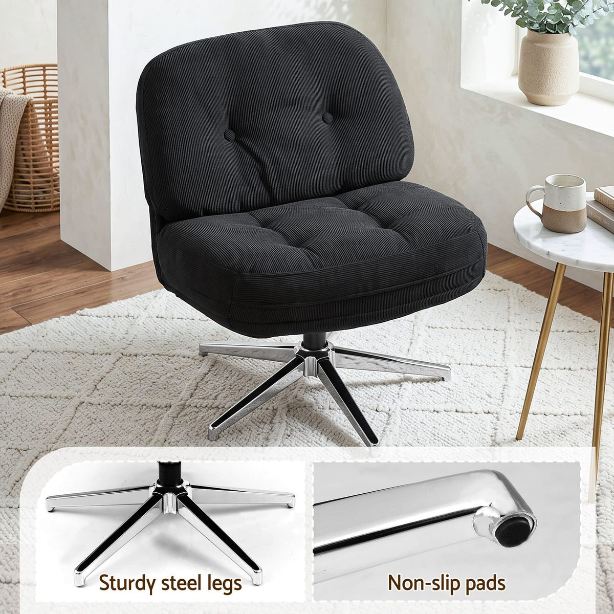 Swivel Armchair Black Fabric 66x78x74cm
