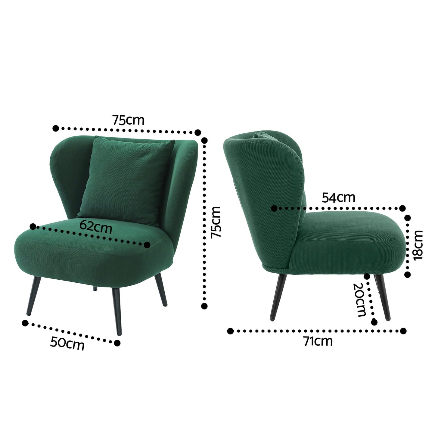 Velvet Accent Chair Green 75x71x75cm