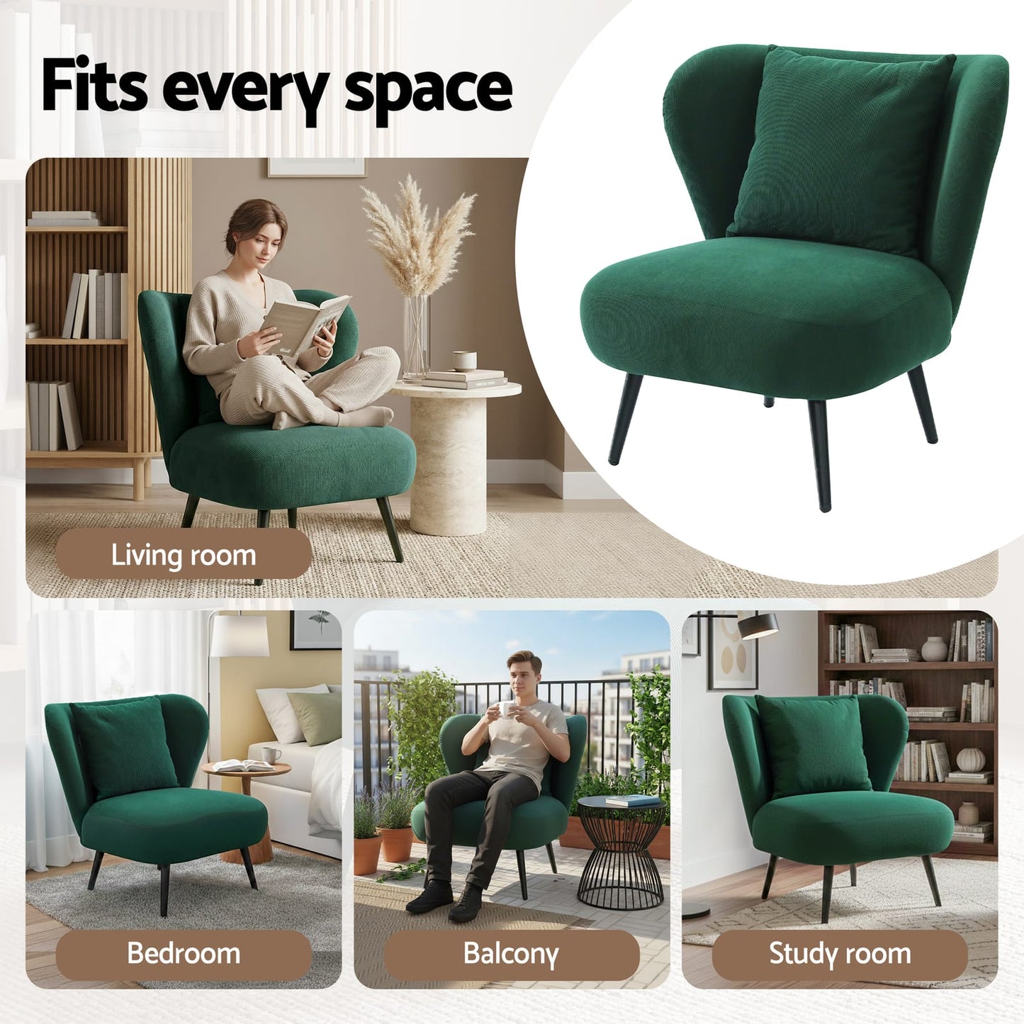 Velvet Accent Chair Green 75x71x75cm