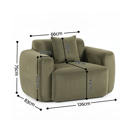 Green Corduroy Armchair No Assembly | HomeAndLiving - 3