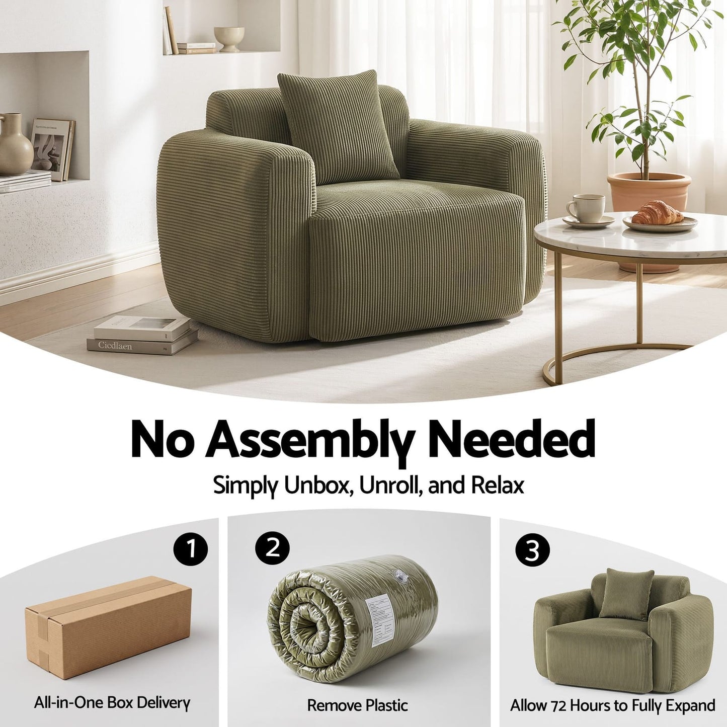 Green Corduroy Armchair No Assembly | HomeAndLiving - 5