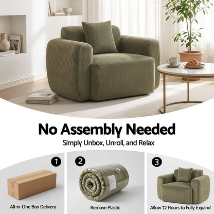 Green Corduroy Armchair No Assembly | HomeAndLiving - 5