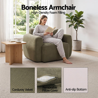 Green Corduroy Armchair No Assembly | HomeAndLiving - 6