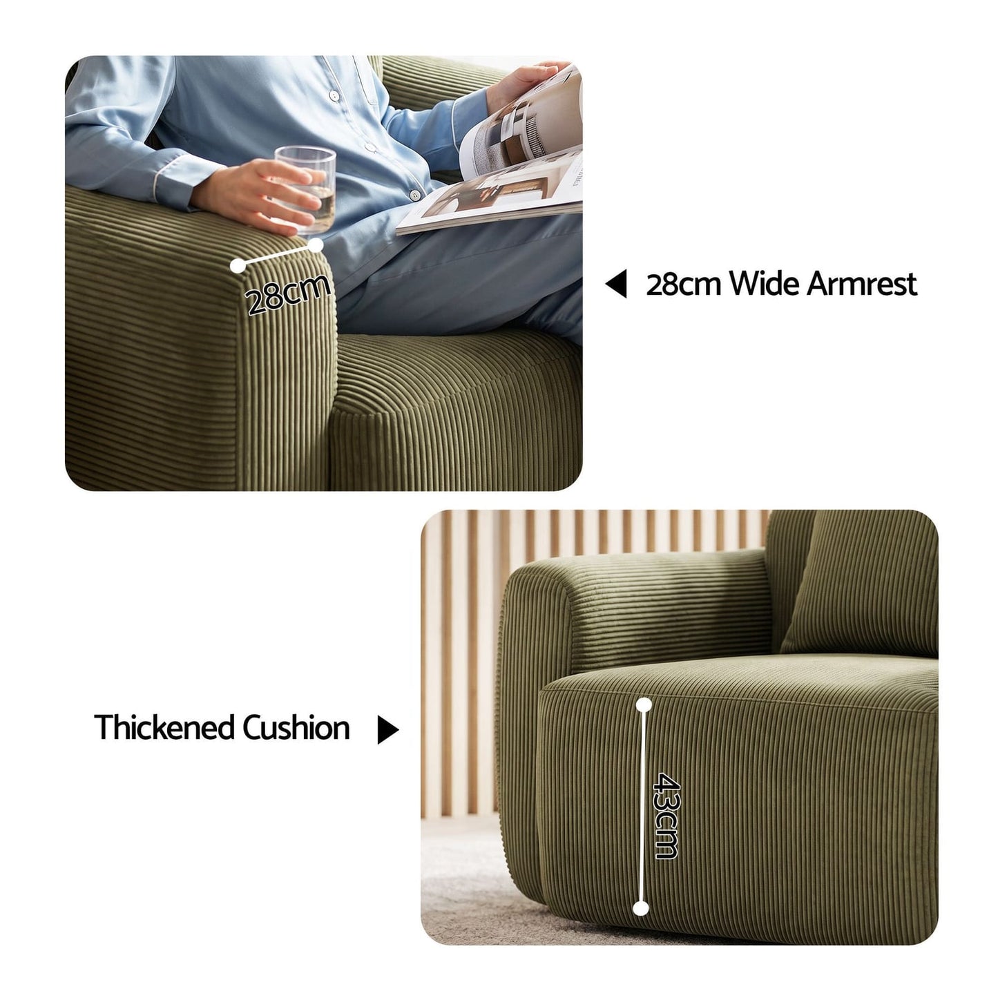 Green Corduroy Armchair No Assembly | HomeAndLiving - 7