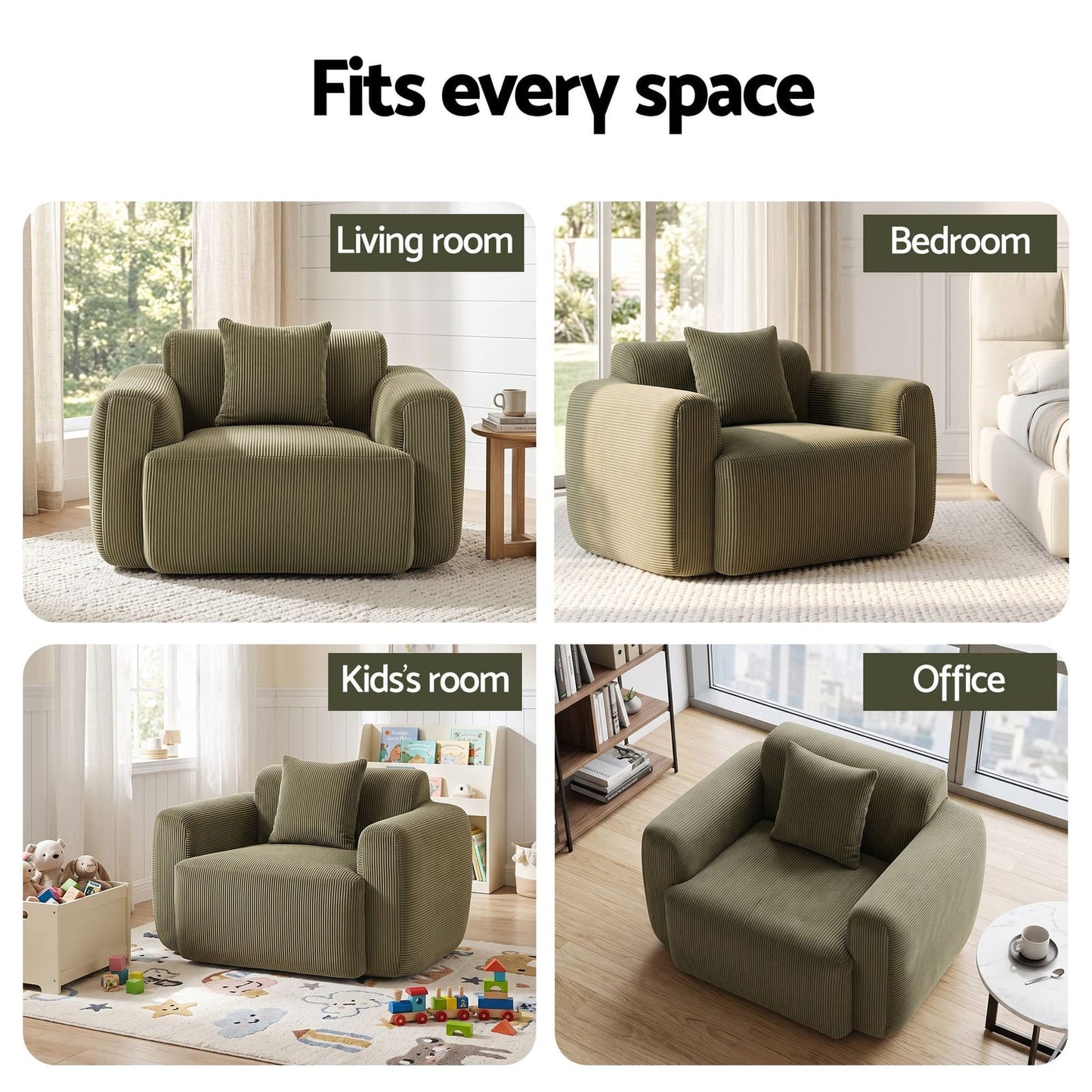 Green Corduroy Armchair No Assembly | HomeAndLiving - 8