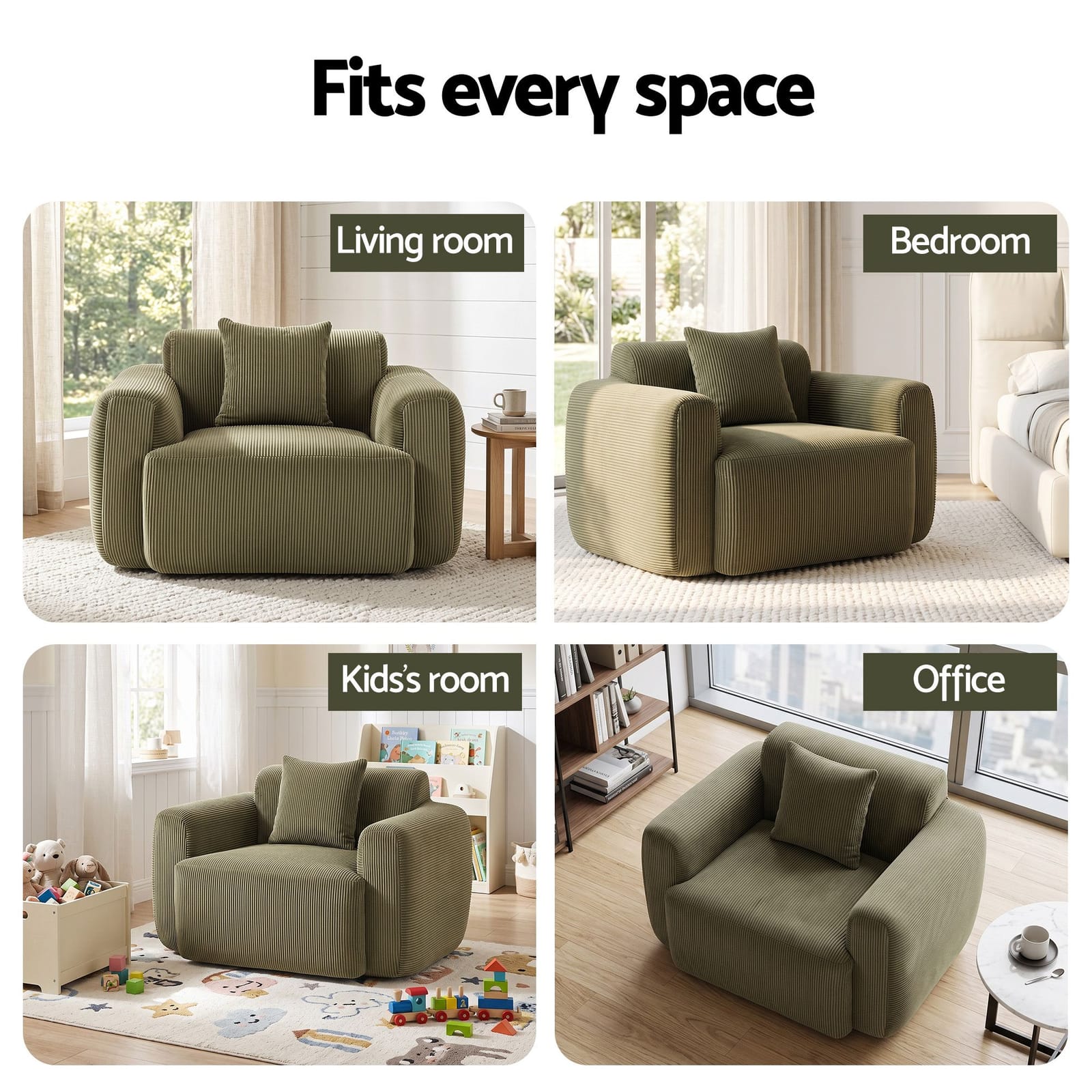 Green Corduroy Armchair No Assembly | HomeAndLiving - 8