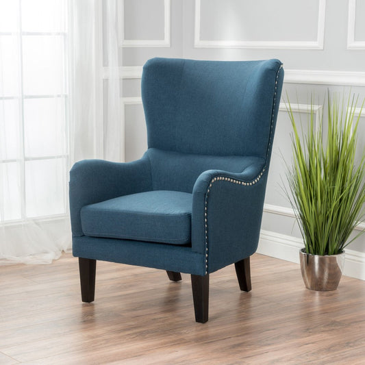 Dark Blue Fabric Armchair Vintage High Back Padded Living Room Chair