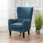 Dark Blue Fabric Armchair Vintage High Back Padded Living Room Chair