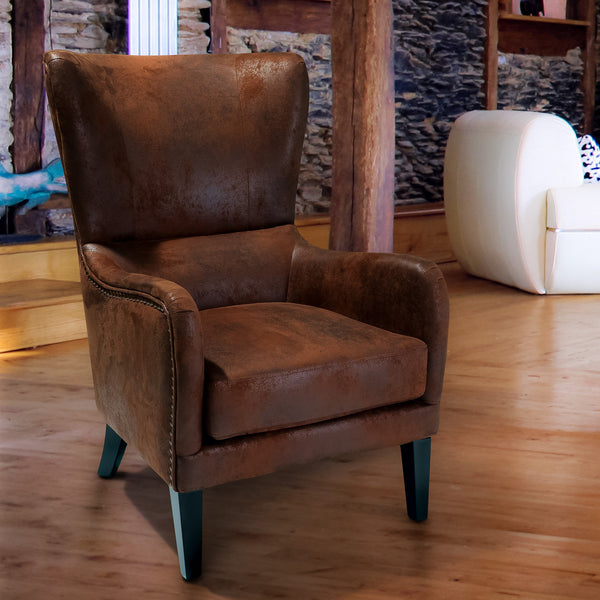  Salerno Brown Microfibre High Back Armchair
