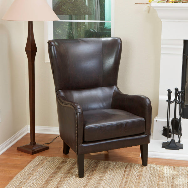  Vintage Brown Bonded Leather High Back Armchair