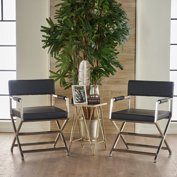  Rocklin Steel & Bonded Leather Director chair Armchair in Black