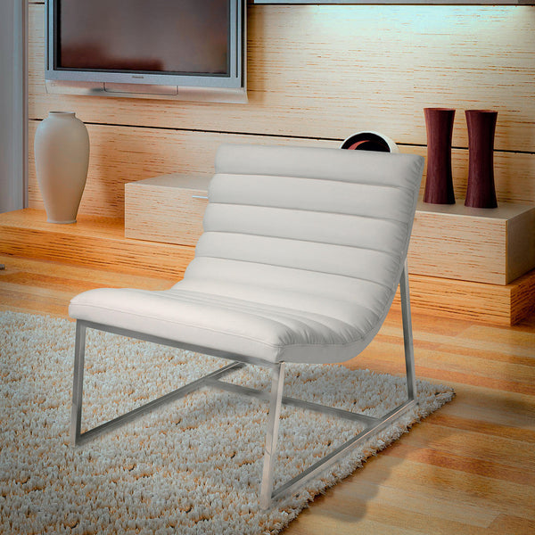  Caviar Bonded Leather & Steel Lounge Accent Chair in White