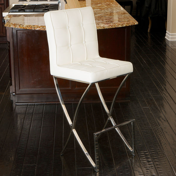  Pandora Bonded Leather & Steel Bar Stool in White