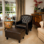 Coogee Bonded Leather Armchair & Ottoman in Brown