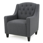Canberra Linen Fabric Tufted Armchair in Dark Grey