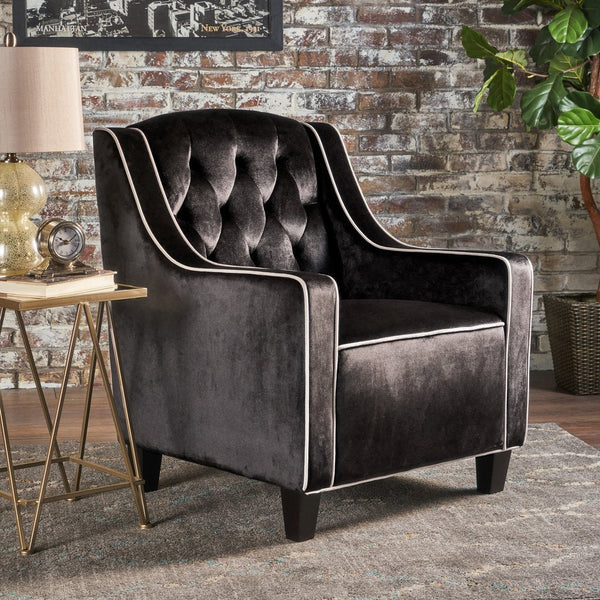  Lara Two Tone Tufted Black New Velvet Club Armchair