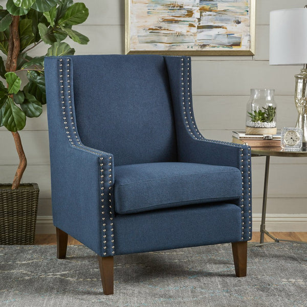  Cecilia Classic Studded Dark Blue Wingback Club Armchair