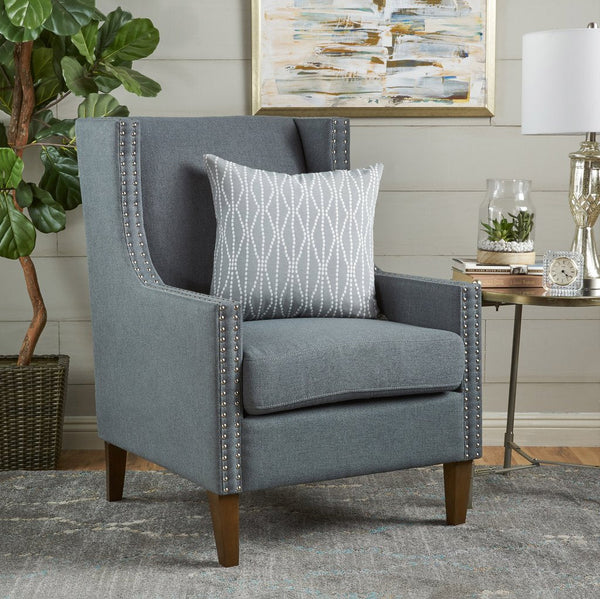  Cecilia Classic Studded Light Grey Wingback Club Armchair