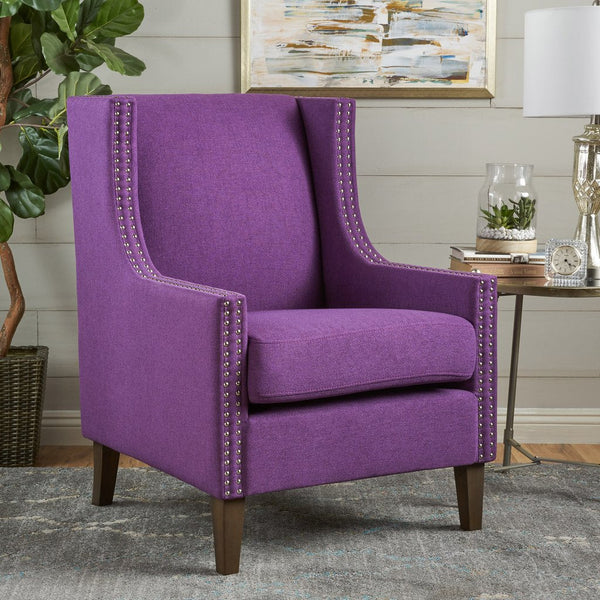  Cecilia Classic Studded Purple Wingback Club Armchair
