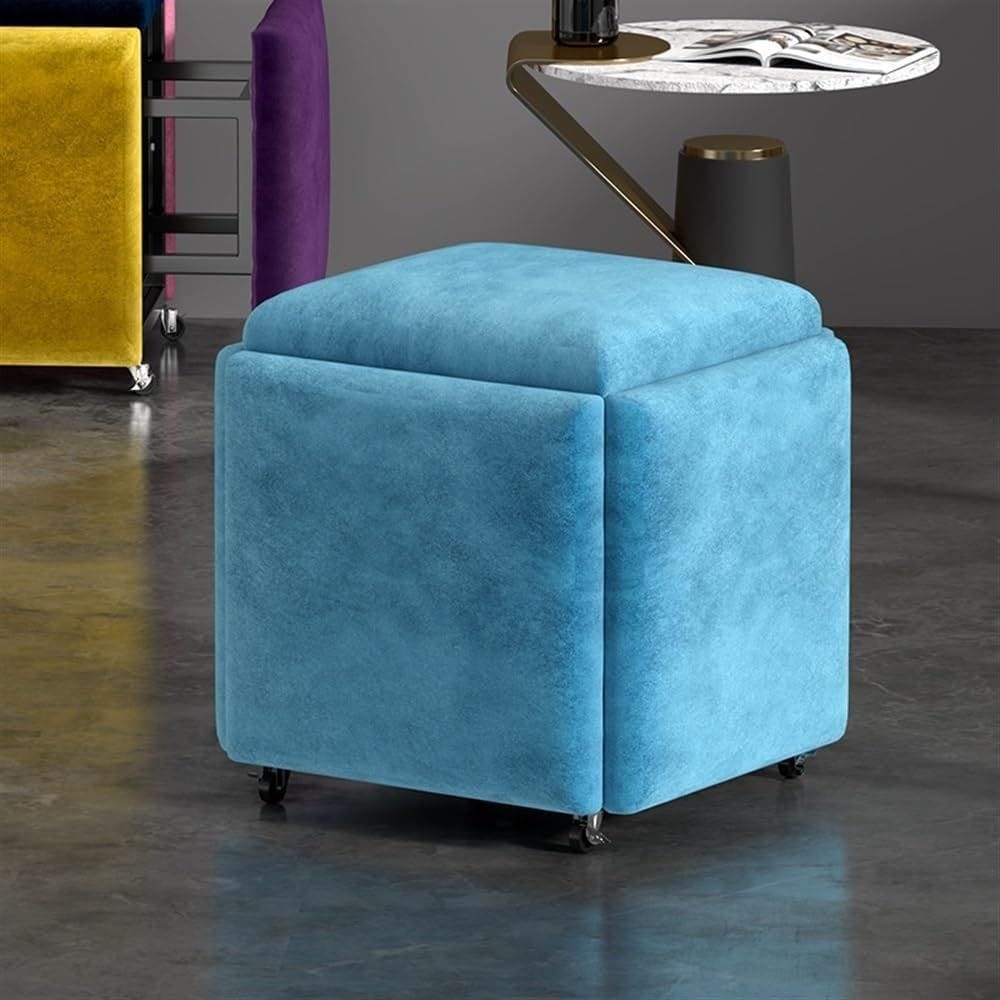 Velvet Ottoman Stool Blue