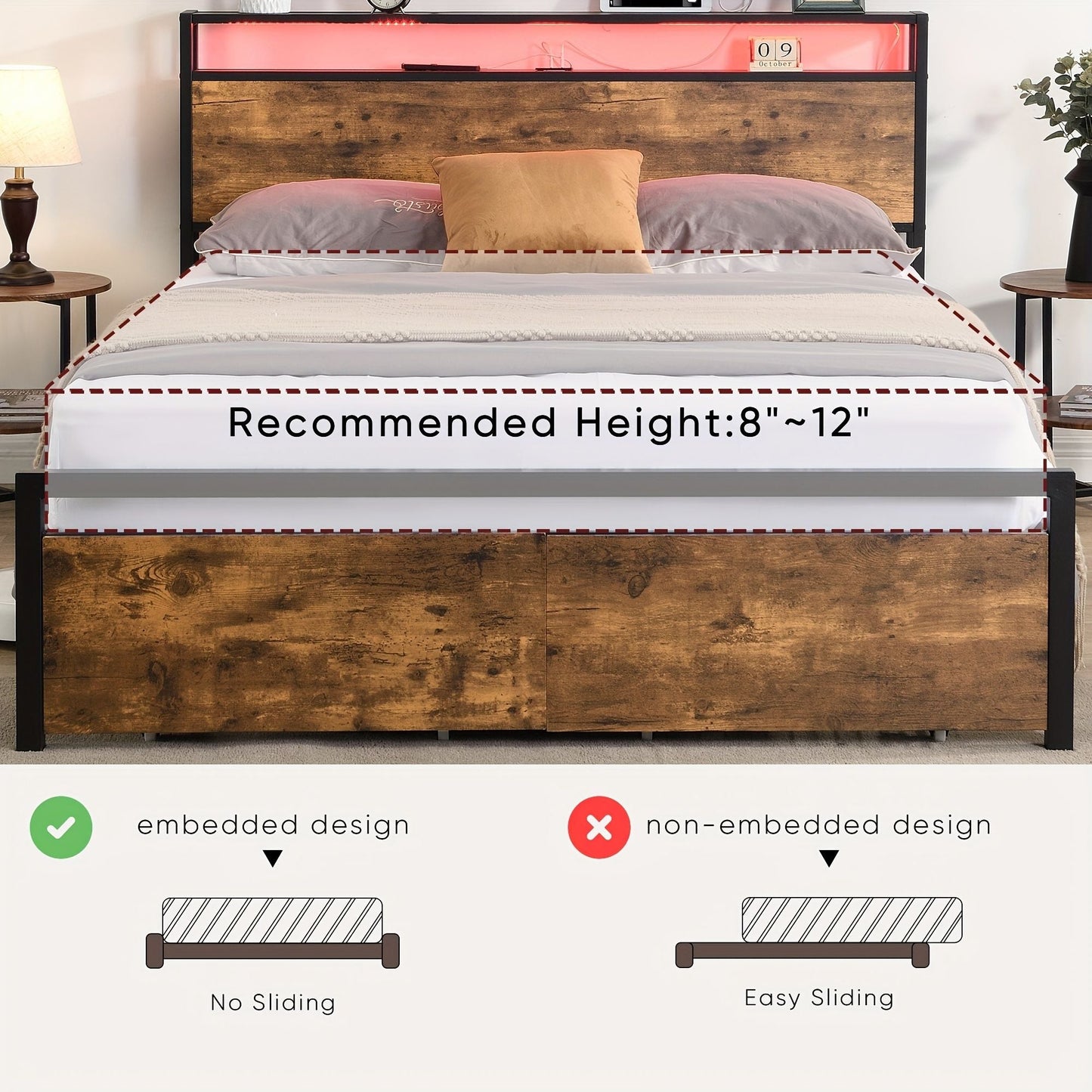 Double Bed Frame Storage Drawers LED Headboard | Home & Living - 4