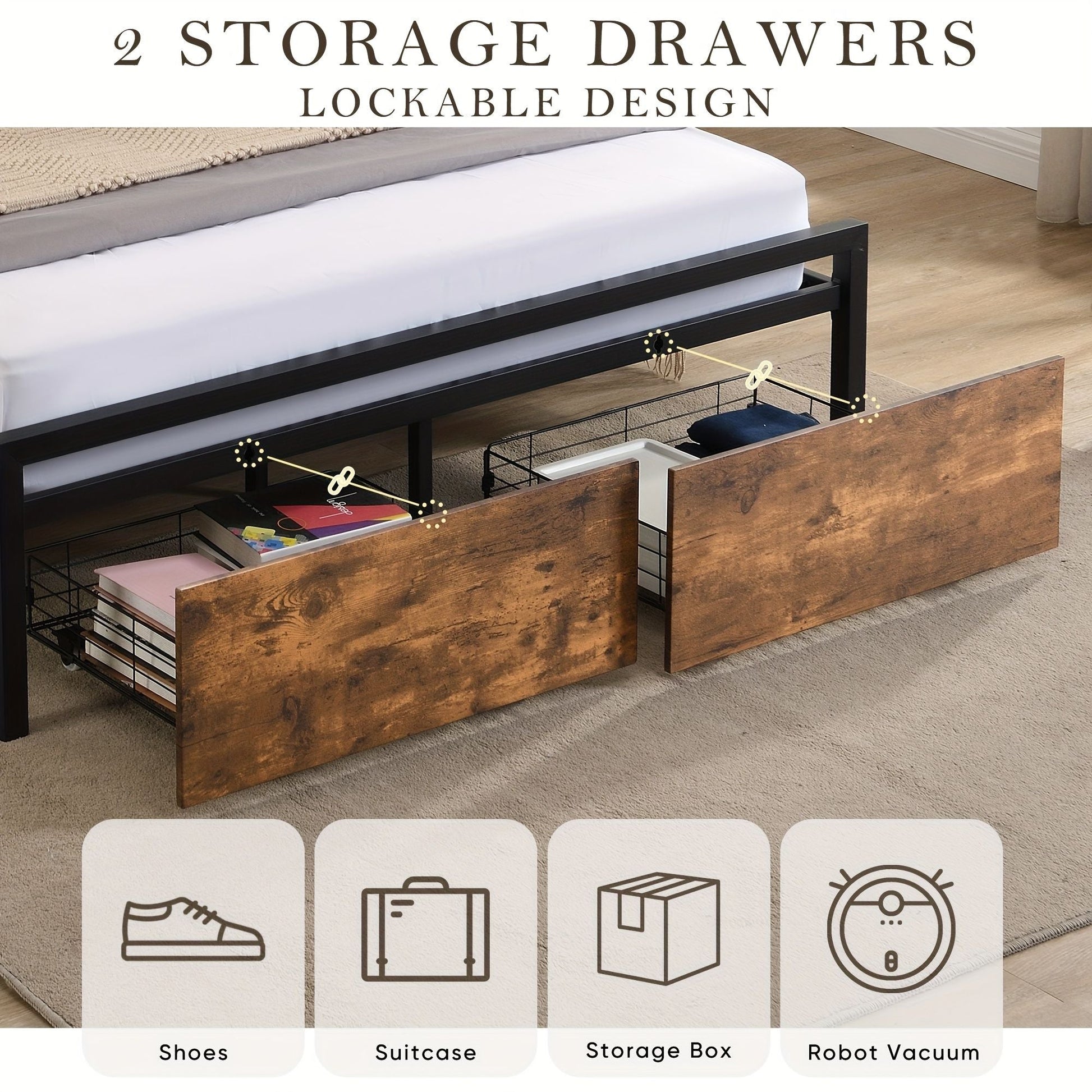 Double Bed Frame Storage Drawers LED Headboard | Home & Living - 5